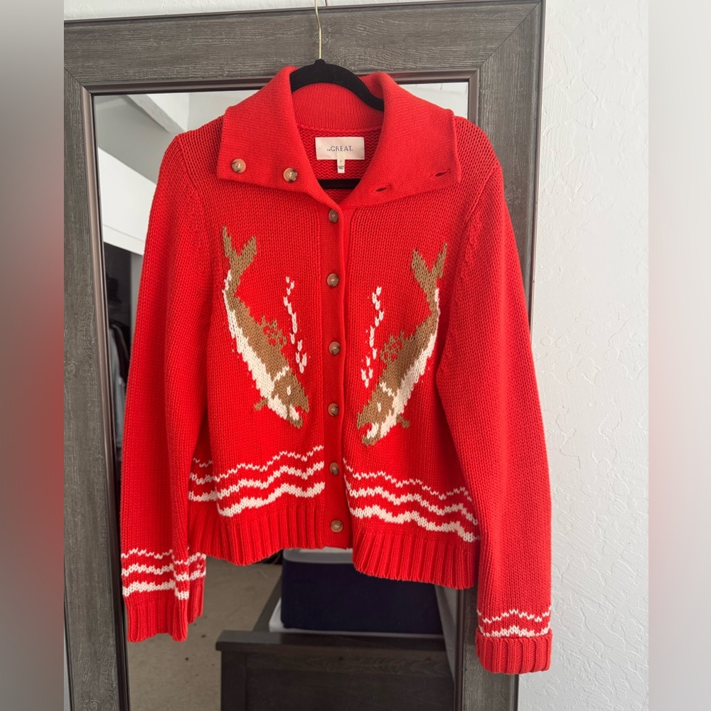 The Great Bass Knit Cardigan in Hot Red. Size 2 (Medium)